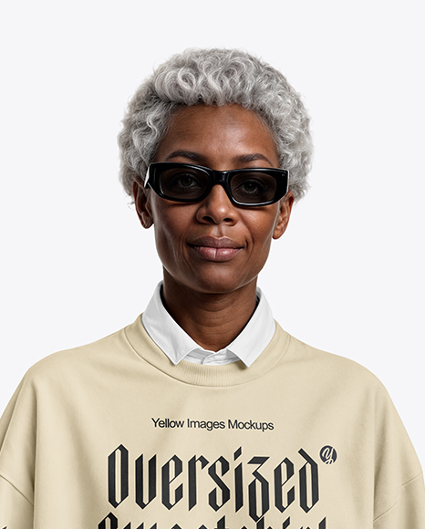 Elderly Black Woman Wearing Oversize Sweatshirt and Pants Mockup