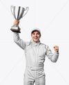 Man Wearing Racing Kit With Cup Mockup