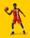 Basketball Player Wearing a Crew Neck Jersey and Shorts Holding a Basketball Mockup