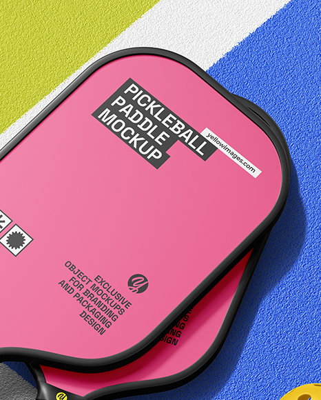 Two Pickleball Paddles with Balls on a Court Mockup