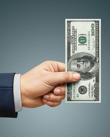 One Banknote in a Hand Mockup