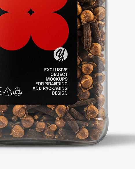 Square Plastic Jar with Whole Cloves Mockup