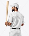 Afro-American Baseball Player Wearing a Jersey and Cap Holding a Bat Mockup
