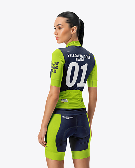 Woman Wearing Cycling Jersey and Bib Shorts Mockup - PSD Mockups