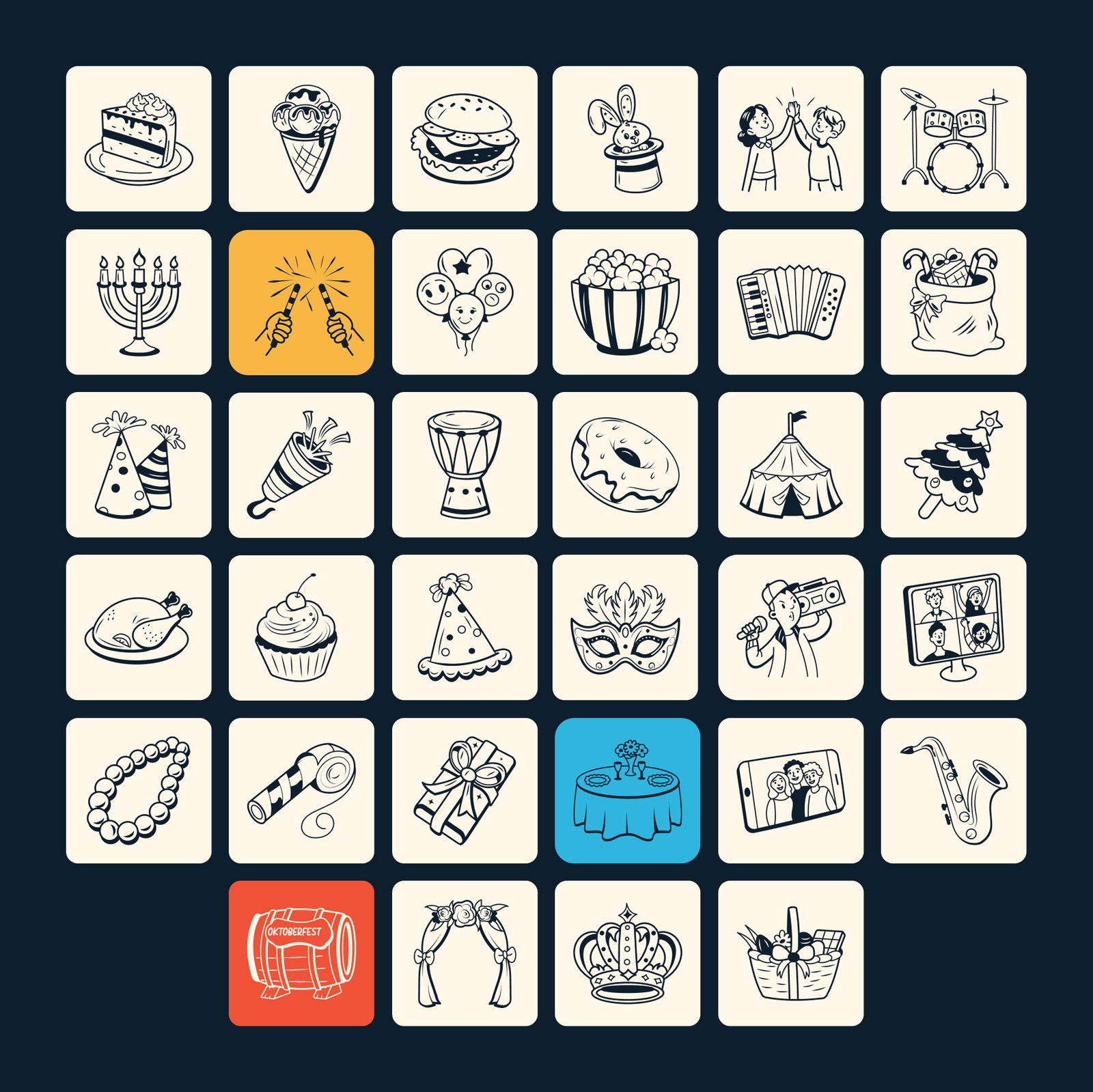 Party and Celebration Doodles Icon Set