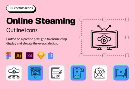 Online Steaming Vector Outline icon set - Graphics