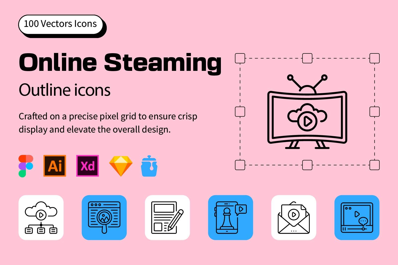 Online Steaming Vector Outline icon set