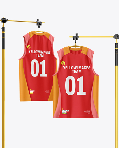 Training Sleeveless Jerseys Hanging in a Studio Mockup