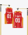 Training Sleeveless Jerseys Hanging in a Studio Mockup