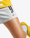 Woman Wearing Soccer Jersey and Shorts Mockup