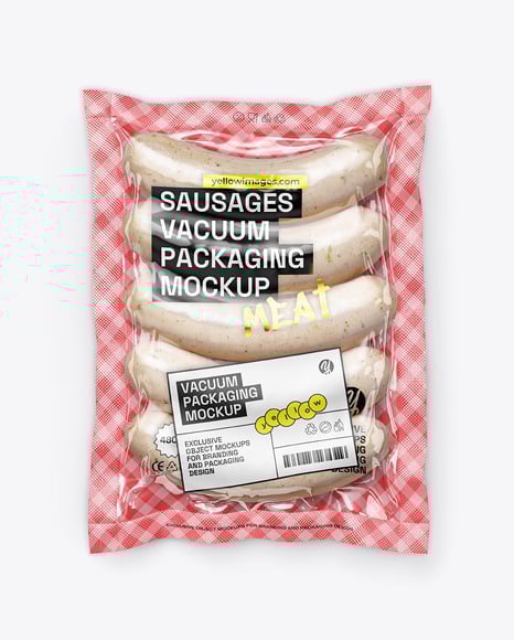 Glossy Plastic Flow-Pack with Sausages Mockup