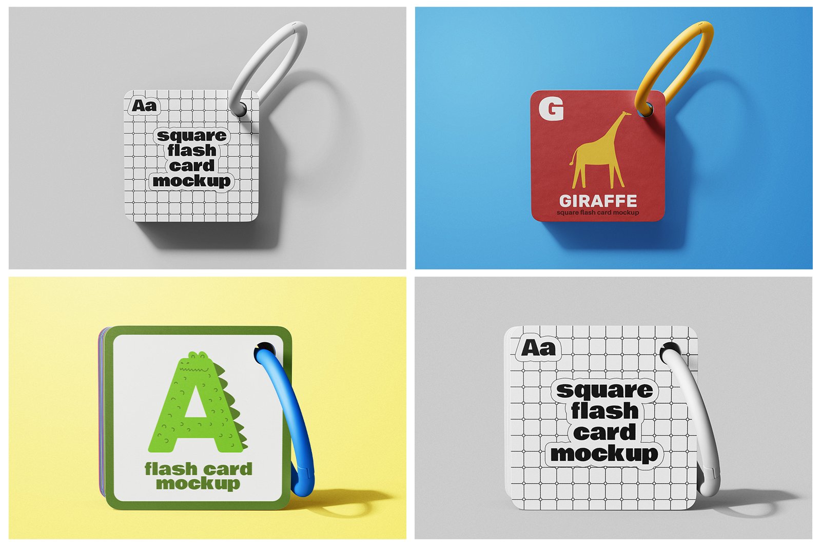 Square Children Flash Card Mockup Set