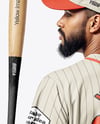 Afro-American Baseball Player Wearing a Jersey and Cap Holding a Bat Mockup