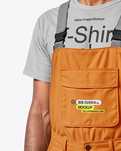 Man Wearing a Bib Overalls and T-Shirt Mockup