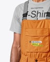 Man Wearing a Bib Overalls and T-Shirt Mockup