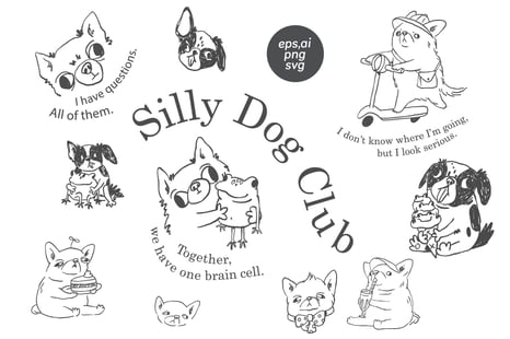 Silly Dogs hand drawn prints - Illustrations
