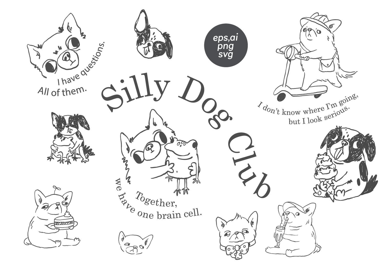 Silly Dogs hand drawn prints