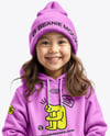 Girl Wearing a Hoodie and Beanie Hat Mockup