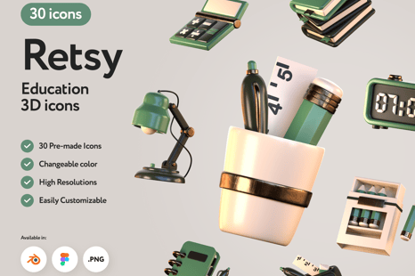 Retsy Education 3D Icons