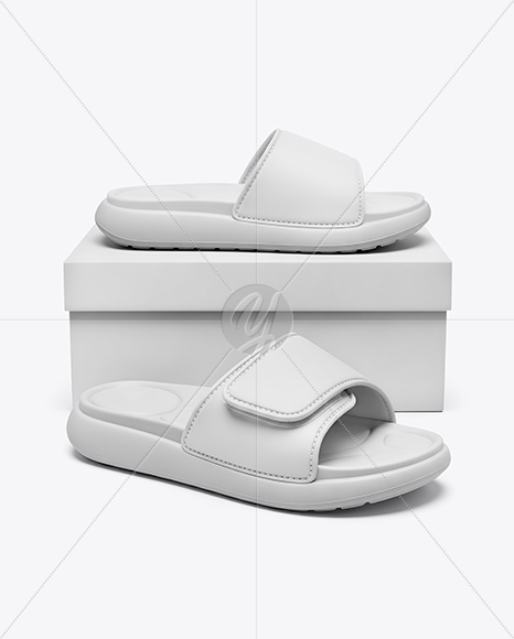 Slide Sandals with Box Mockup