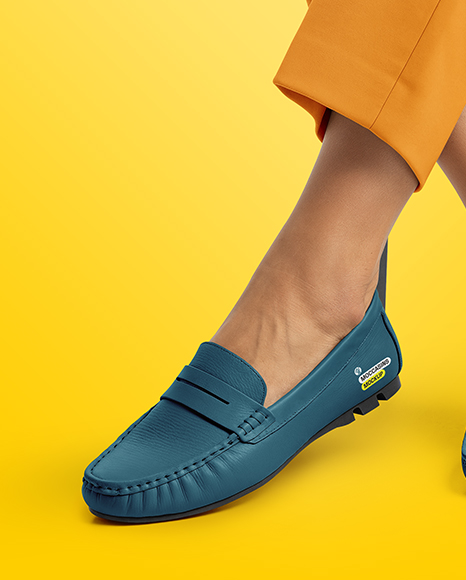 Leather Moccasins on Women's Legs Mockup