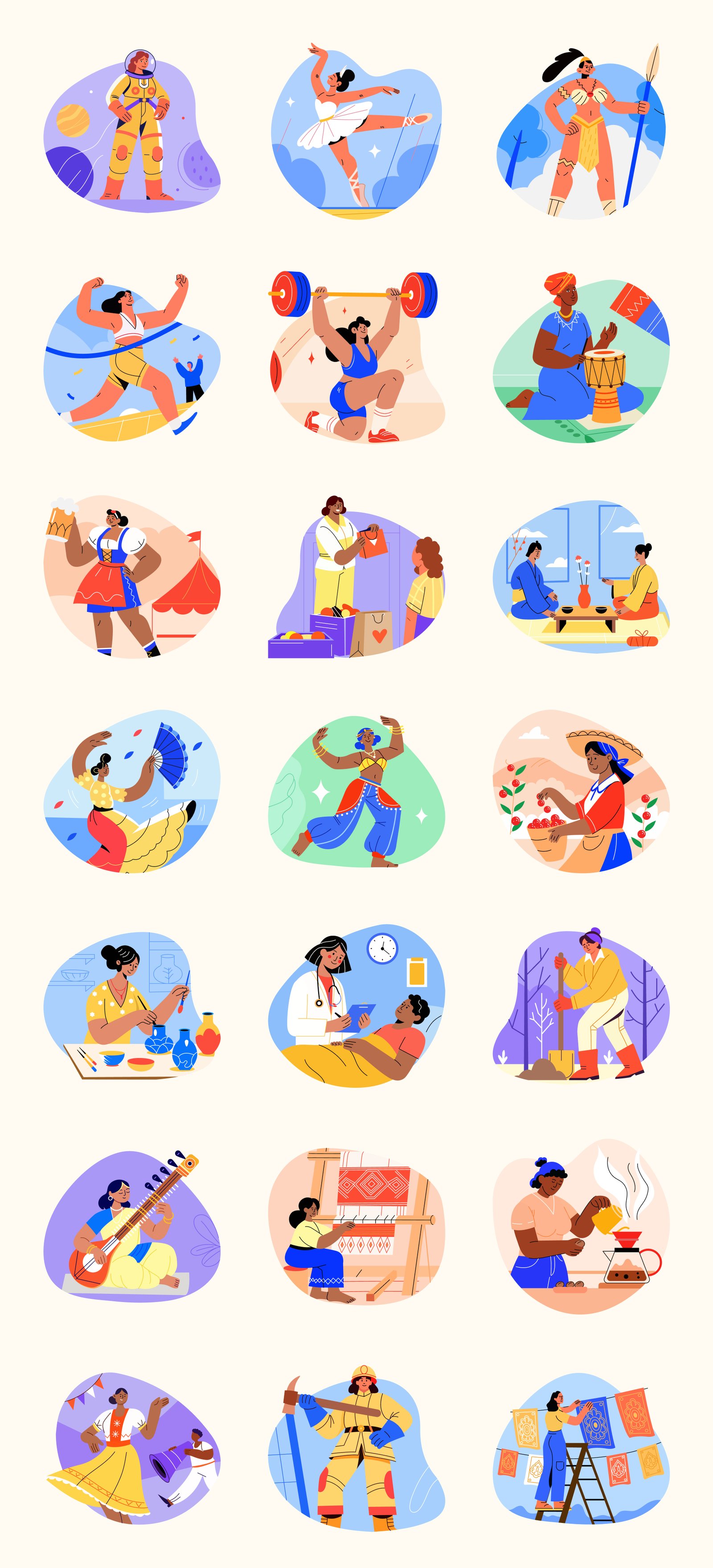women ethnicities flat icons