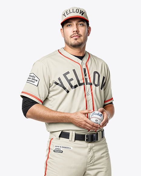 Baseball Player Wearing a Jersey and Cap Hollding a Ball Mockup - Mens+Baseball+Jersey+Mockup+HalfsideView+Download+...