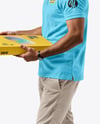 Delivery Man with Pizza Box Wearing Polo Shirt Mockup