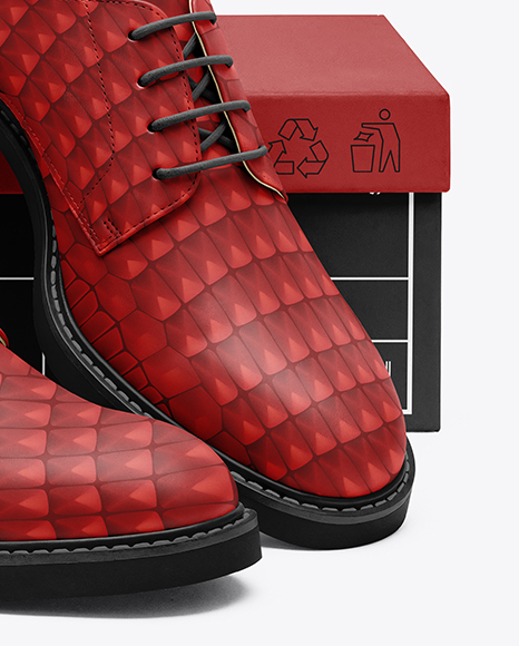 Pair of Women's Derby Shoes with Shoe Box Mockup