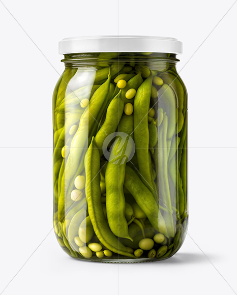 Clear Glass Jar with Pickled Green Beans Mockup