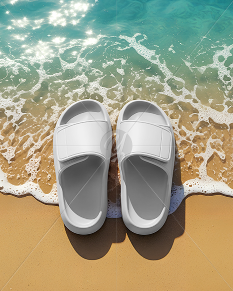 Velcro Slide Sandals on the Beach Mockup