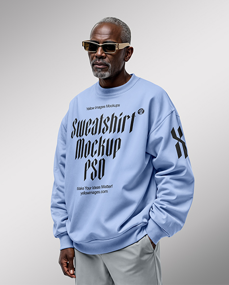 Elderly Black Man Wearing Oversize Sweatshirt and Sweatpants Mockup
