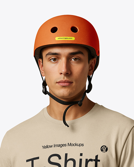 Skater in Protective Gear with Skateboard Mockup