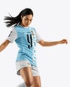 Woman Wearing Soccer Jersey and Shorts Mockup