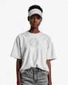 Young Black Woman Wearing Oversized T-Shirt and Sun Visor Mockup