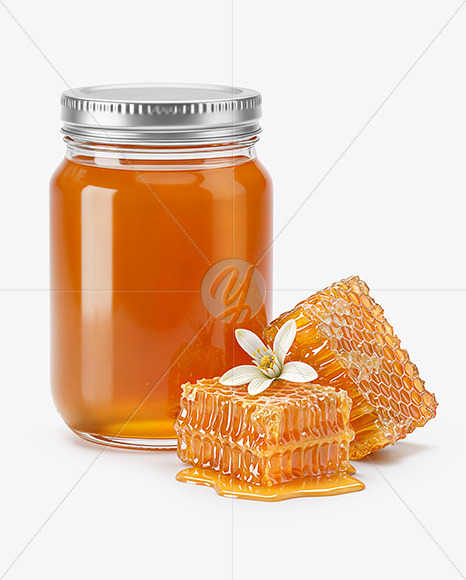 Glass Jar with Orange Blossom Honey Mockup