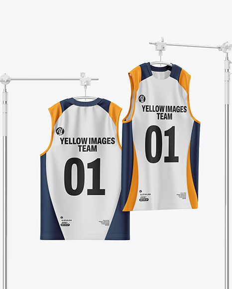 Training Sleeveless Jerseys Hanging in a Studio Mockup