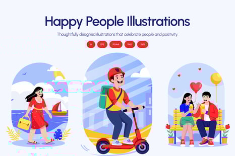 Happy People Illustration Art Set - Graphics