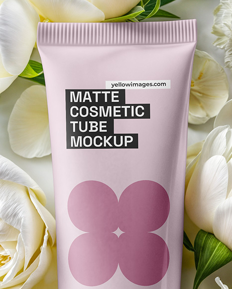 Matte Cosmetic Tube in Flowers Mockup