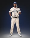 Black Man Wearing a Full Baseball Kit with Bat Mockup