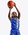 Woman Wearing Full Basketball Uniform and Holding Ball Mockup
