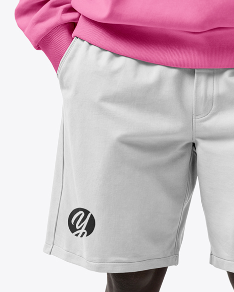 Young Black Man Wearing Oversize Sweatshirt and Shorts Mockup