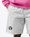 Young Black Man Wearing Oversize Sweatshirt and Shorts Mockup