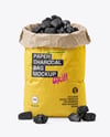 Opened Paper Bag with Grill Charcoal Briquettes Mockup