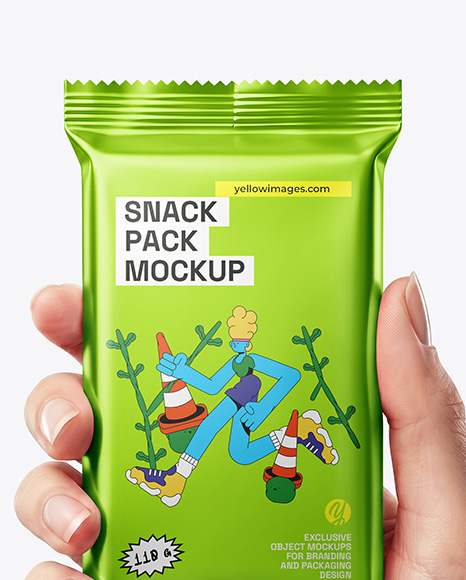 Metallic Snack Bar in a Hand Mockup