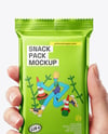Metallic Snack Bar in a Hand Mockup