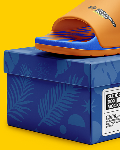 Slide Sandals with Box Mockup