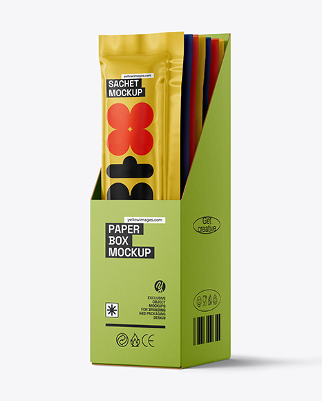 Glossy Sachets in Display Box Mockup