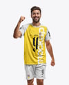 Soccer Player Wearing Raglan Jersey and Shorts Mockup