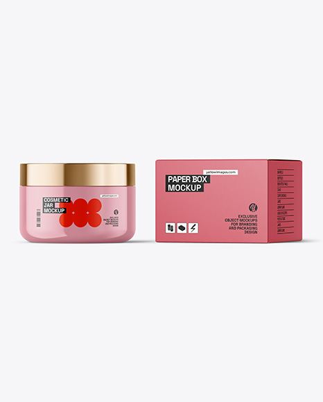 200ml Glossy Cosmetic Jar with Box Mockup - 200ml+Cosmetic+Jar+Mockup+In+Jar+Mockups+On+Yellow+Images+Object